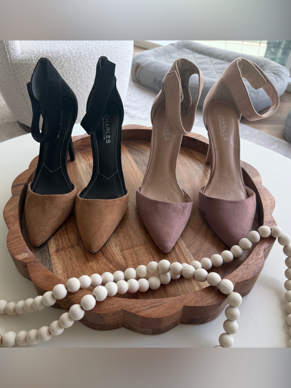 Charles By Charles David Two-Pair heels in black & brown and mauve & light pink